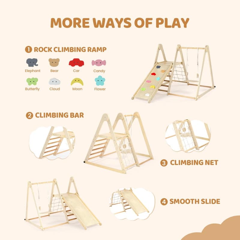 Wooden Arched Children's Climbing Frame with Plastic Basin Cushion