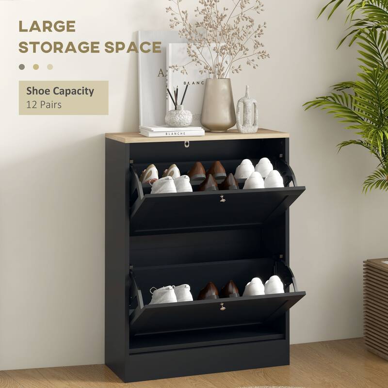 Slim Shoe Cabinet for Entryway, Modern Hidden Shoe Storage Cabinet with 2 Flip