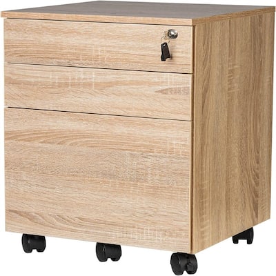3 Drawers Wood Mobile File Cabinet - 15.7"D x 16.3"W x 24.4"H