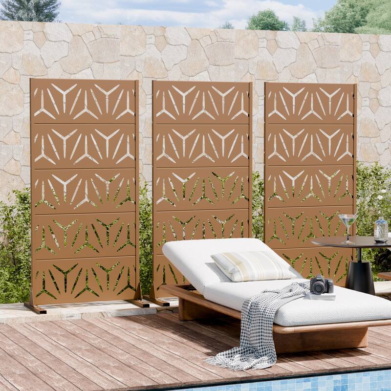 72" H×47"W Dovelina Black Outdoor Freestanding Metal Privacy Screen Decorative Garden Fence