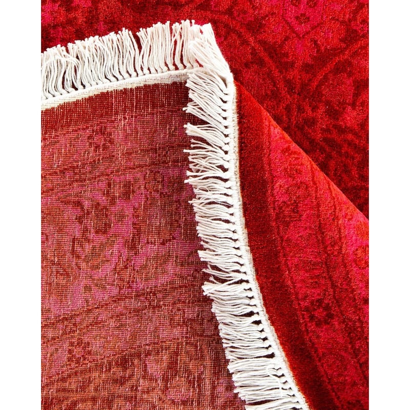 Overton Hand Knotted Wool Vintage Inspired Modern Contemporary Overdyed Orange Round Area Rug - 4' 1" x 4' 1"