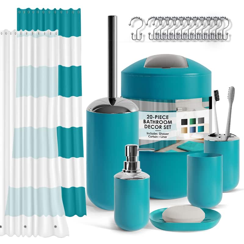 Clara Clark 20 Piece Complete Bathroom Accessories Kit with Shower Curtain Set - Teal