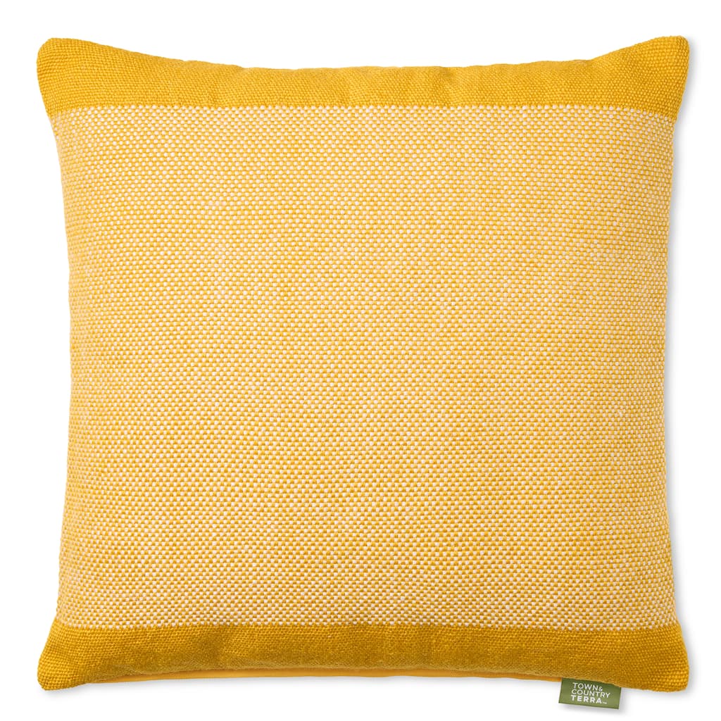 TOWN & COUNTRY TERRA Alara Solid Border Indoor Outdoor Decorative Pillow 20"x20" Yellow/Ivory