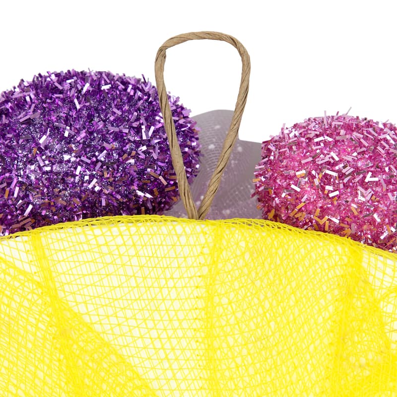 Glittered Easter Egg Wreath with Mesh Ribbons - 20"