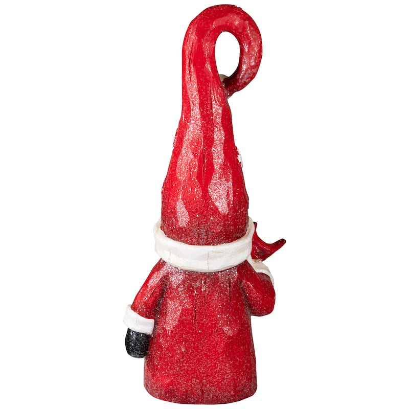 Gnome in Lighted Hat Holding Cardinal Christmas Decoration - 20" - LED Warm White Lights