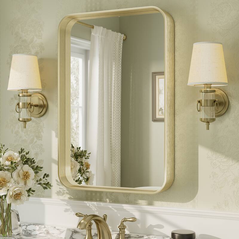 Aluminum Alloy Framed French Cleat Mounted Tempered Glass Wall Vanity Mirror - 24" x 16" - Gold