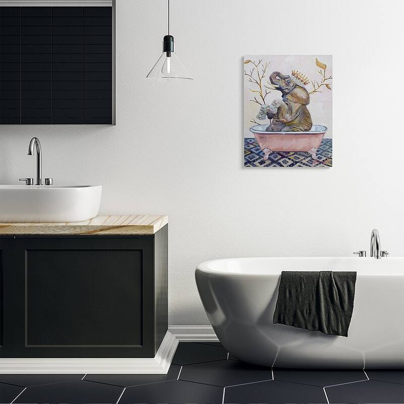 Stupell Regal Safari Elephant with Pink Bath Tub Canvas Wall Art Design By Karen Weber Fine Art