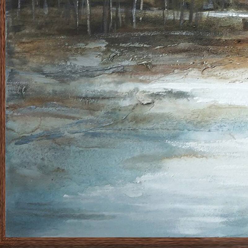 39 x 59 Hand Painted Forest Scenery, Resin Coat, Warm Blues and Browns - Green, Blue, White, Brown