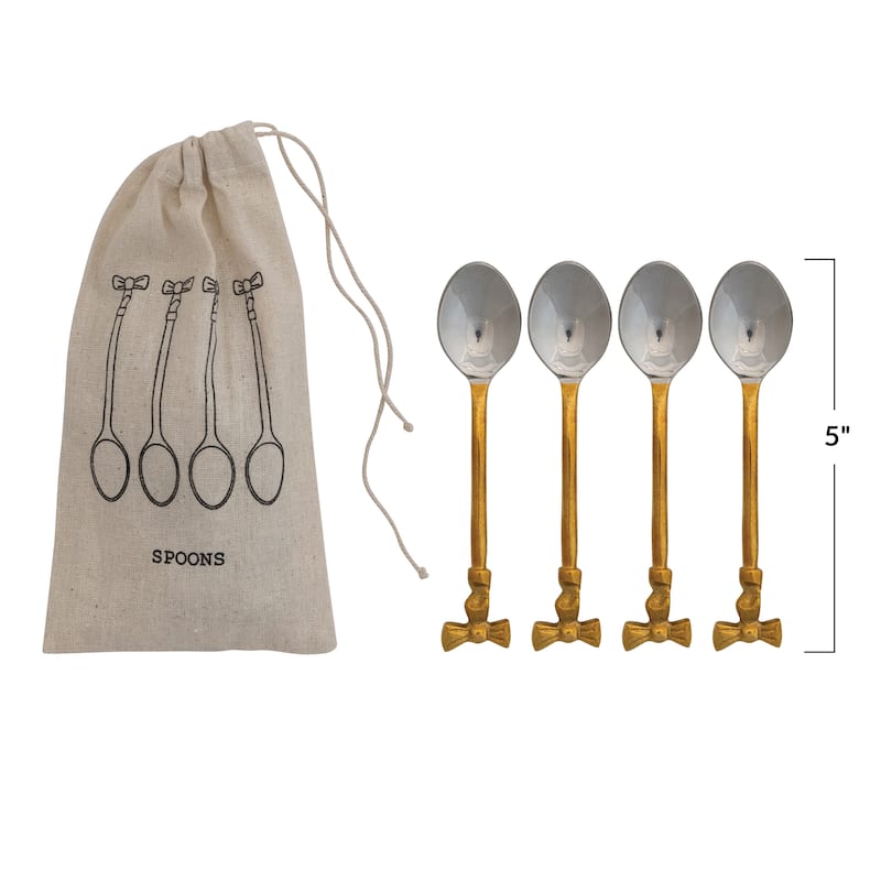 4-Piece Coffee Spoons with Bow Handles - 5.0"L x 1.0"W x 0.5"H