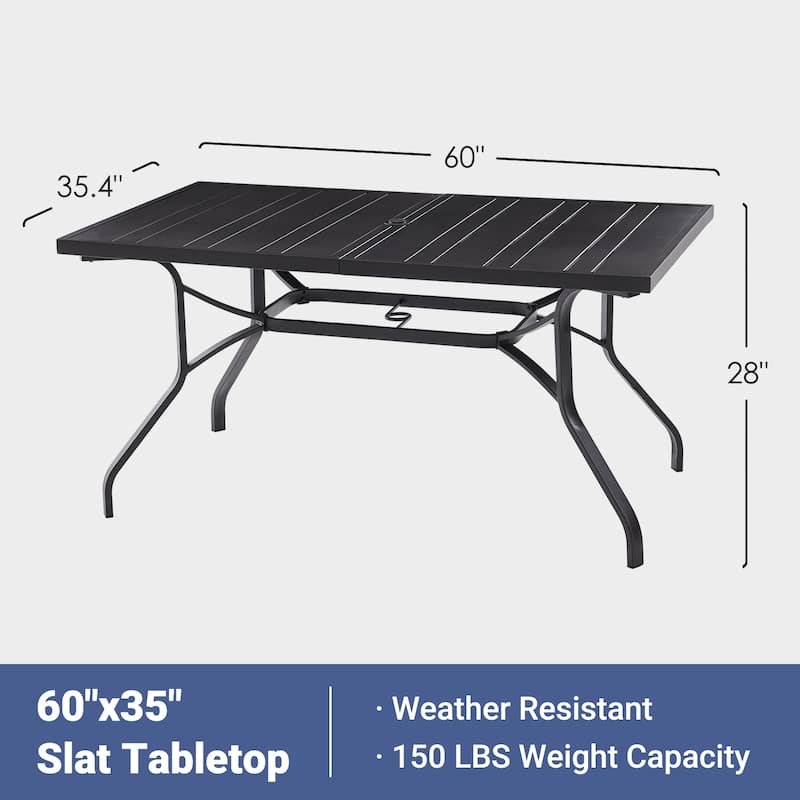 Outdoor Dining Table 60"x35", Rectangle Patio Dining Table with 1.57" Umbrella Hole, Outdoor Metal Furniture, Weather-Resistant