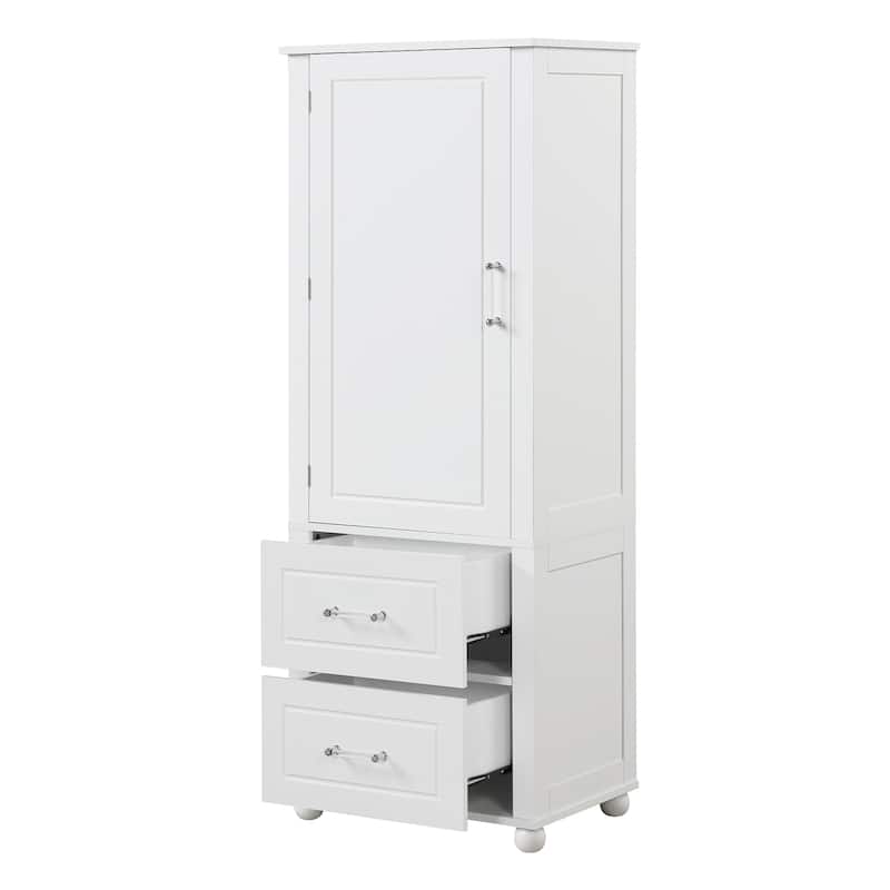 Freestanding Wood Bathroom Cabinet with Doors, 2 Storage Drawers