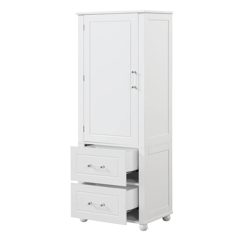 GDFStudio - Rowan Tall Freestanding Bathroom Storage Cabinet with Two Drawers and Adjustable Shelf