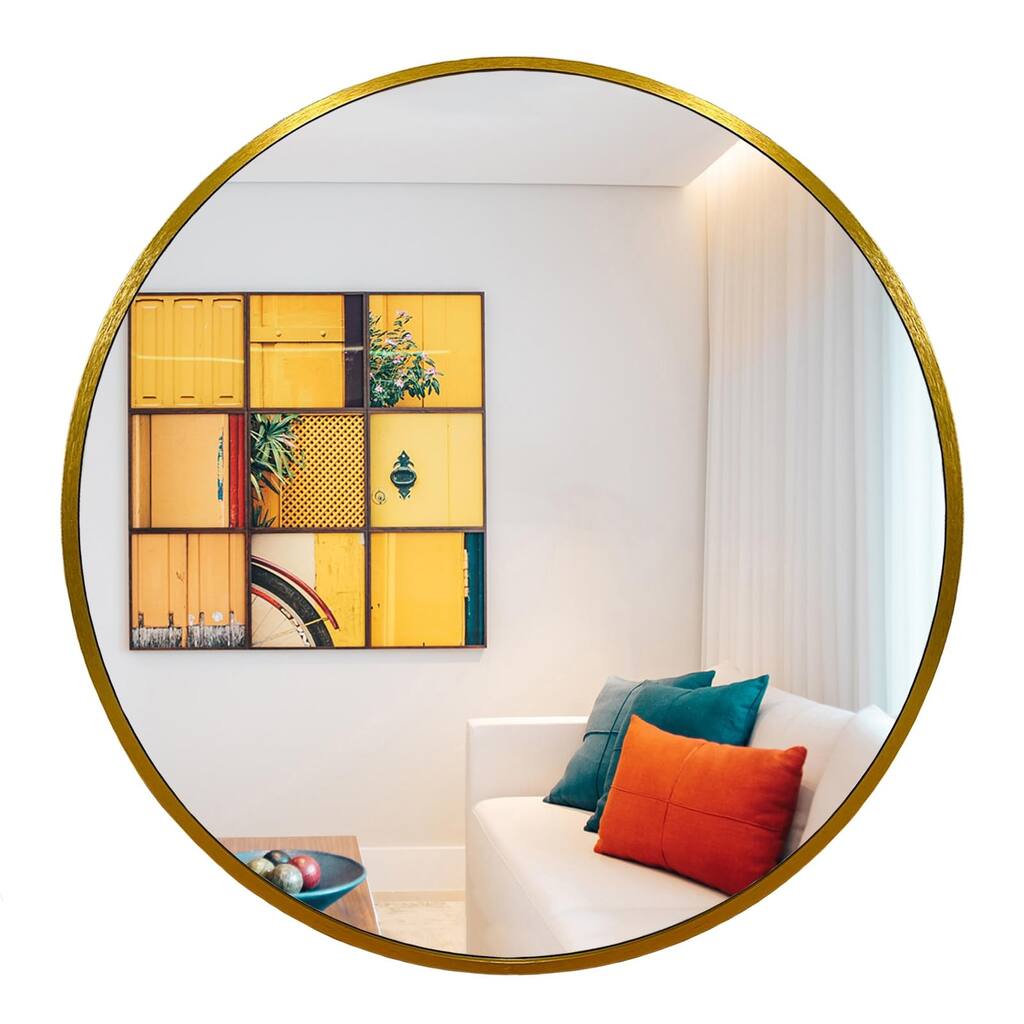 Gold Round Mirror 28 inch, Gold Round Mirror, Large Circle Mirror Gold Metal Frame, Gold Round Bathroom Mirrors