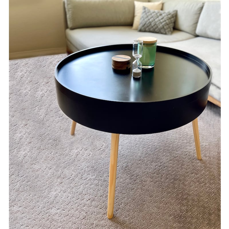 Zoe Mid-Century Modern Round Coffee Table with Storage