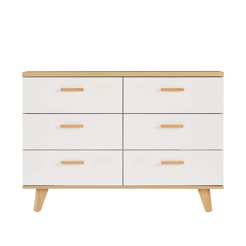 Modern White Oak Storage Solid Wood Drawer Dresser Side Cabinet