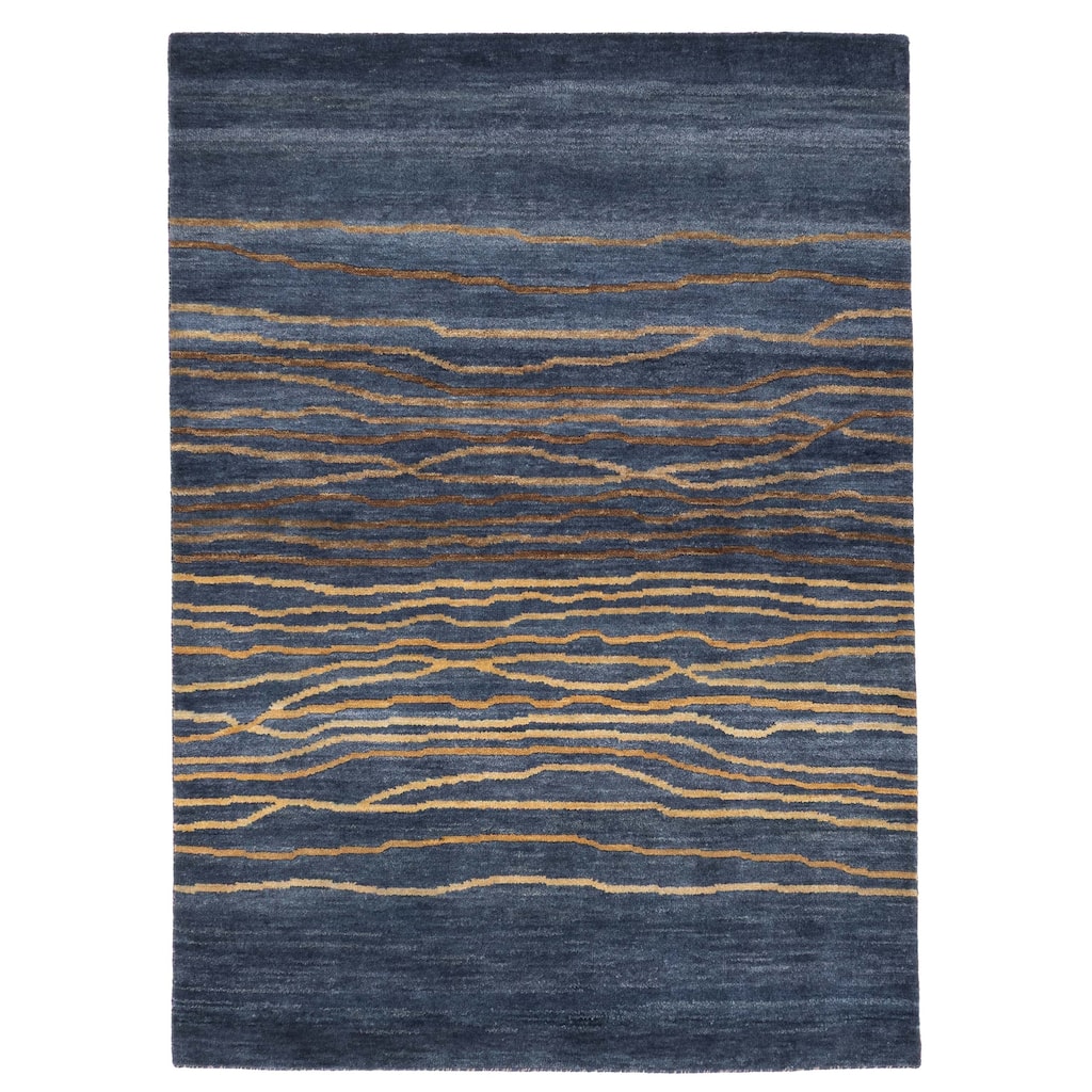 ECARPETGALLERY Hand-knotted Peshawar Ziegler Navy Wool Rug - 5'2 x 7'3