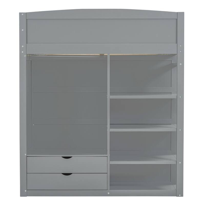 Solid Wood Loft Bed with Desk, Wardrobes, and Shelves