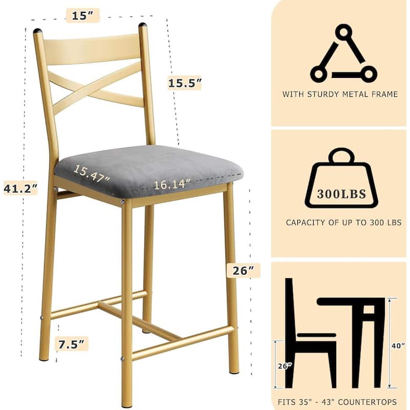 Modern 26" Counte Height Bar Stools for Kitchen Island, Gold