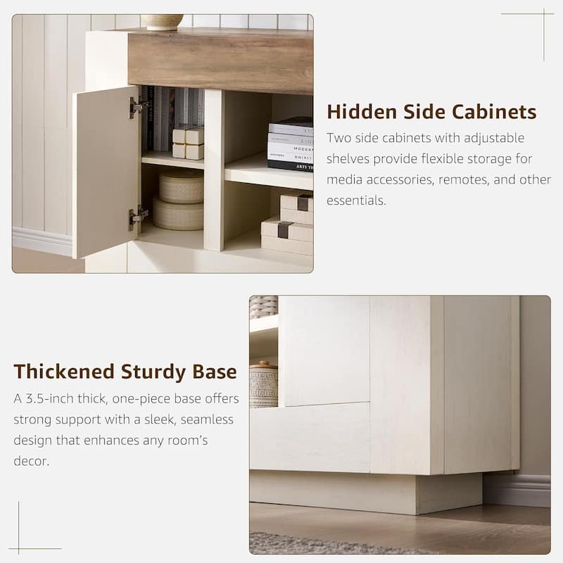 Modern TV Stand, Entertainment Center for TVs Up to 80", Thick Wood