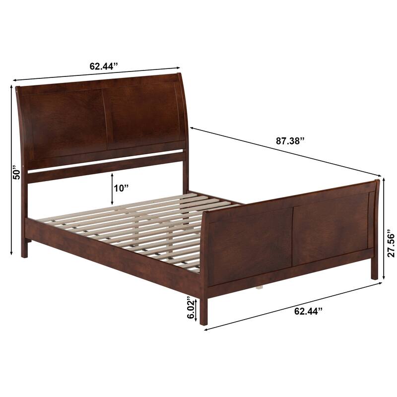 Valencia Solid Wood Low Profile Sleigh Platform Bed with Matching Footboard