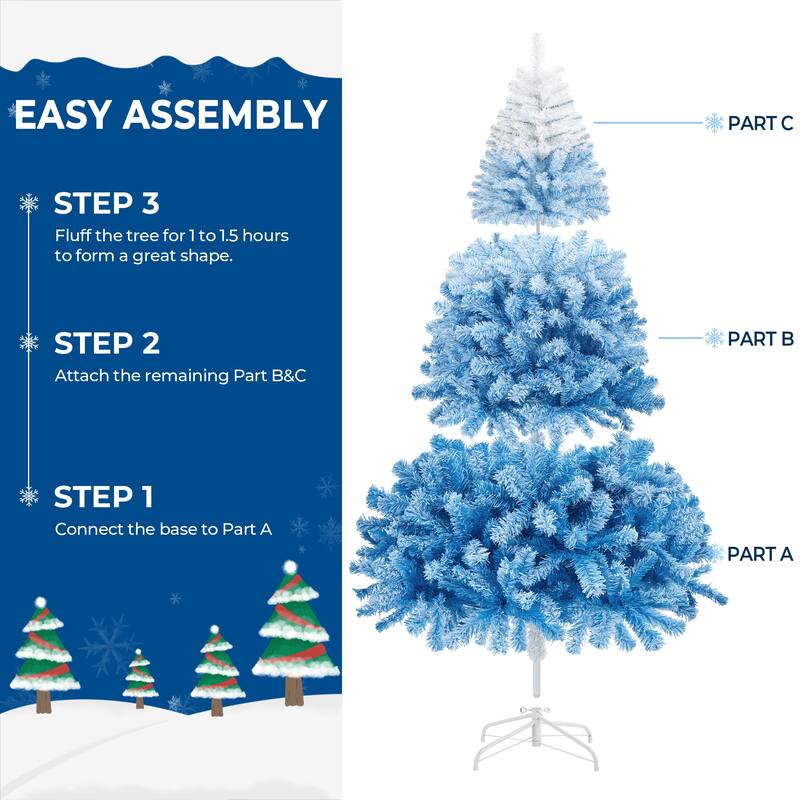 Yaheetech Premium 6ft/7.5ft Snow Flocked Artificial Decorative Christmas Tree, Lake Blue Gradient