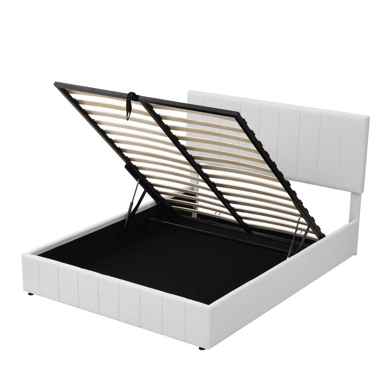 Linen Upholstered Platform Bed with a Hydraulic Storage System