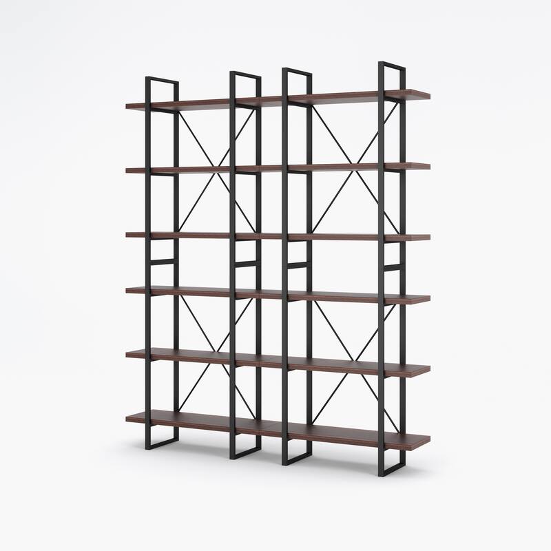 Davee 6-tier Dark Walnut color Display and Storage Bookshelves - 86" H x 70.8" W x 12.5" D