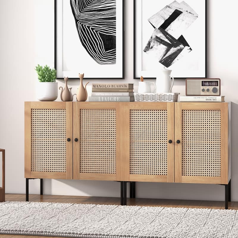Costway Set of 2 Rattan Buffet Sideboard Wine Cabinet Cupboard - See Details