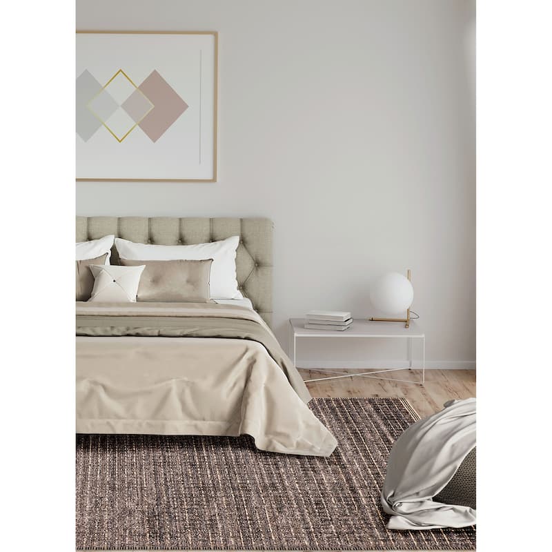 ECARPETGALLERY Hand Loomed Ananda Dark Grey Silk Rug - 6'8 x 9'6