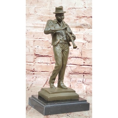 Bronze Jazz Performer Sculpture – Clarinet Player With Hat