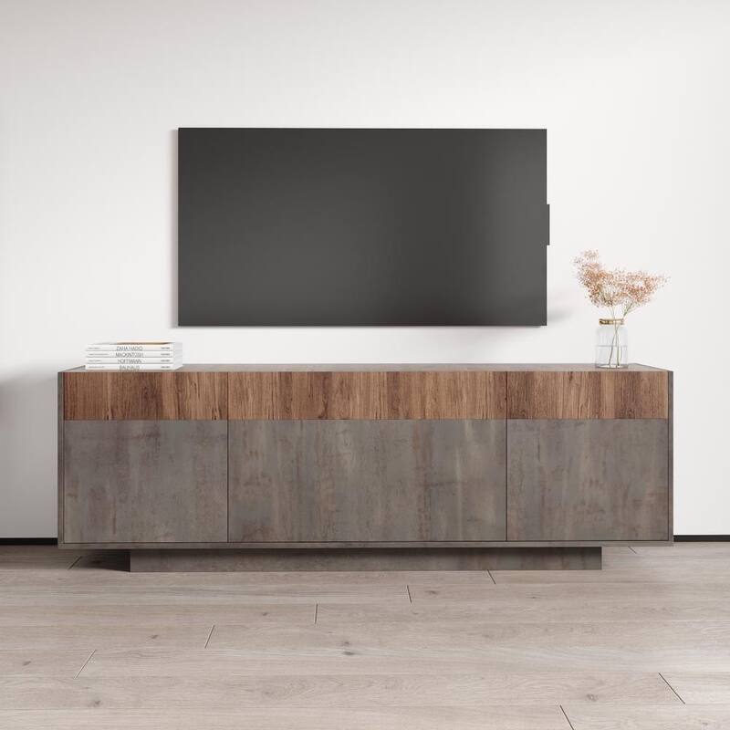 Meble Furniture Haopsa 71" Modern 3D-Effect TV Stand with Storage Cabinets for up to 80" TVs - Metal/Walnut