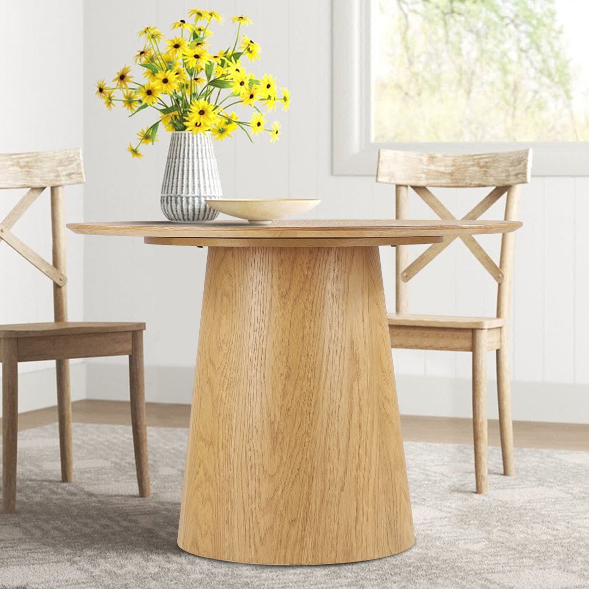 42" Solid Oak Round Pedestal Dining Table
