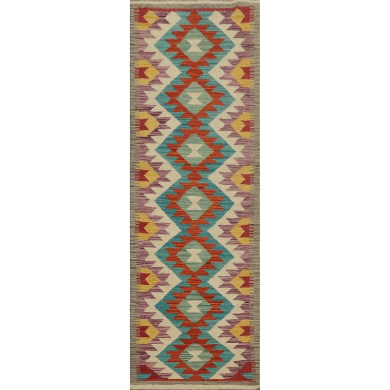 Hand Woven Oriental 100% Wool Carpet Southwestern Tribal Multi-Colored Kilim Runner Rug - 6' 6'' X 2' 0''
