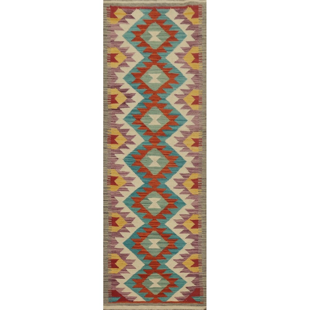 Hand Woven Oriental 100% Wool Carpet Southwestern Tribal Multi-Colored Kilim Runner Rug - 6' 6'' X 2' 0''