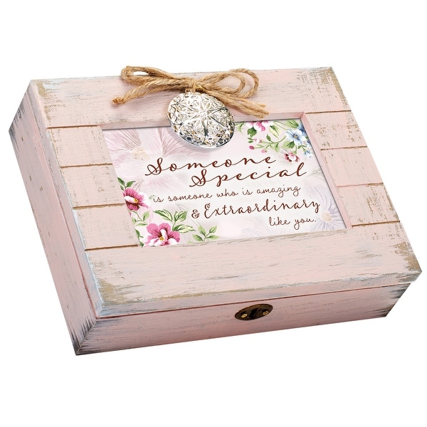 8.5" Blush Pink and White Distressed Rectangular Pallet Locket Music Box - N/A