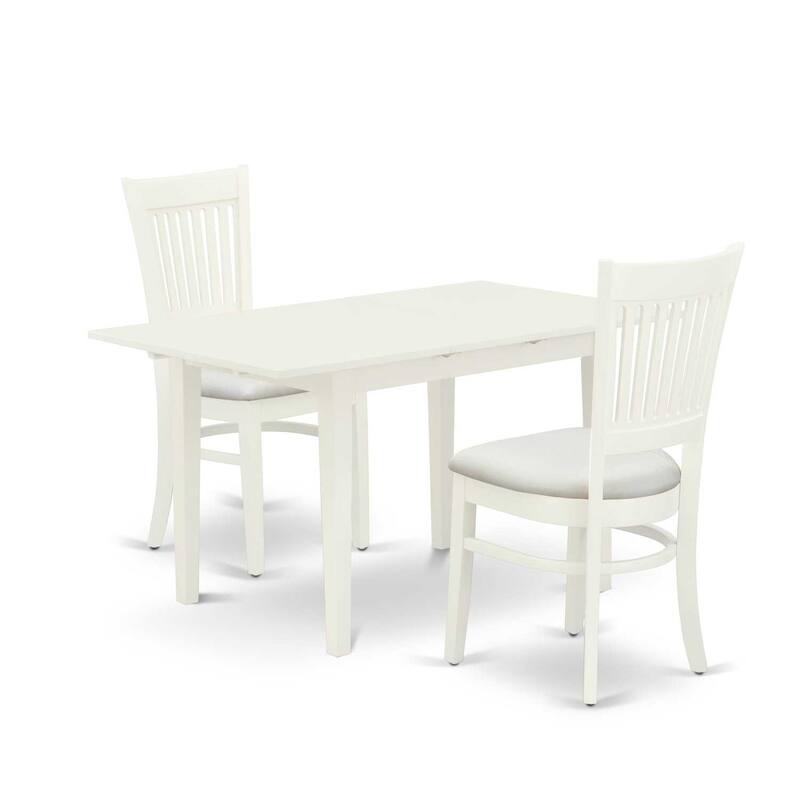 HomeStock 3-Pc Linen White Finish Rectangular Solid Wood Top With Butterfly Leaf Dining Table Set