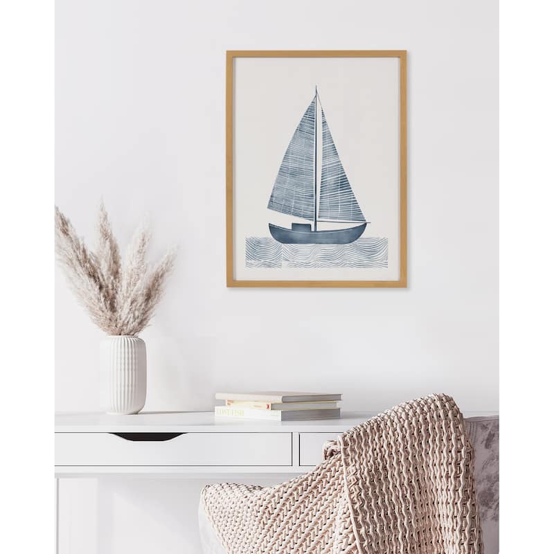 Kate and Laurel Gallery Nautical Blue Sailboat Print