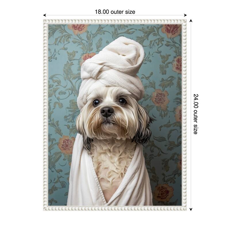 Spa Day Pooch by Mowzu Framed Canvas Wall Art - 18 x 24 in
