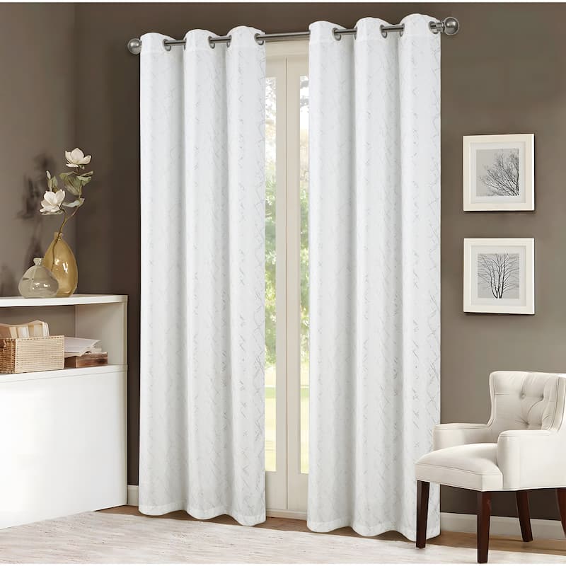 Soho Foil Print Window Curtain Set - White/Silver
