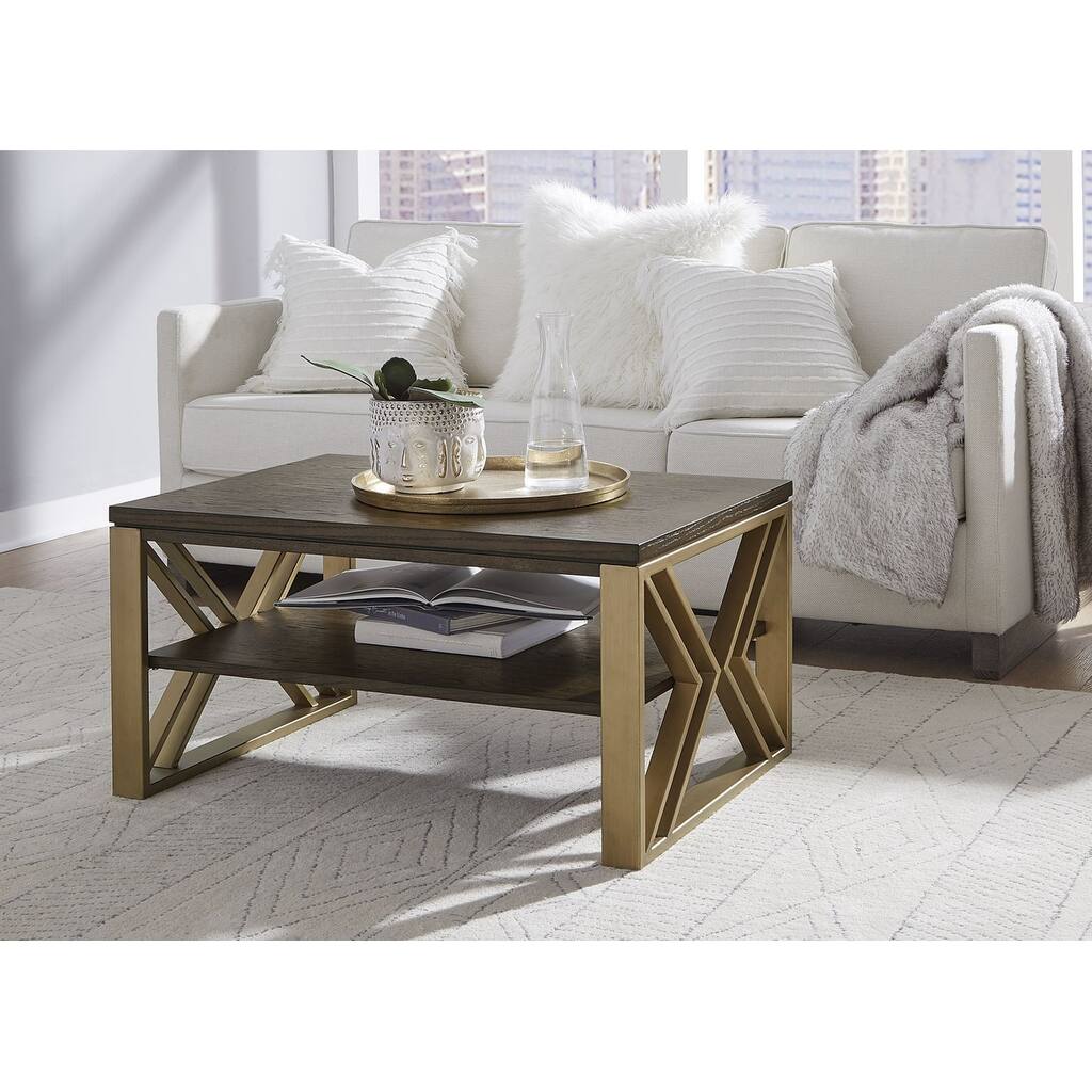 Porch & Den Modern Wood and Metal Rectangular Coffee Table