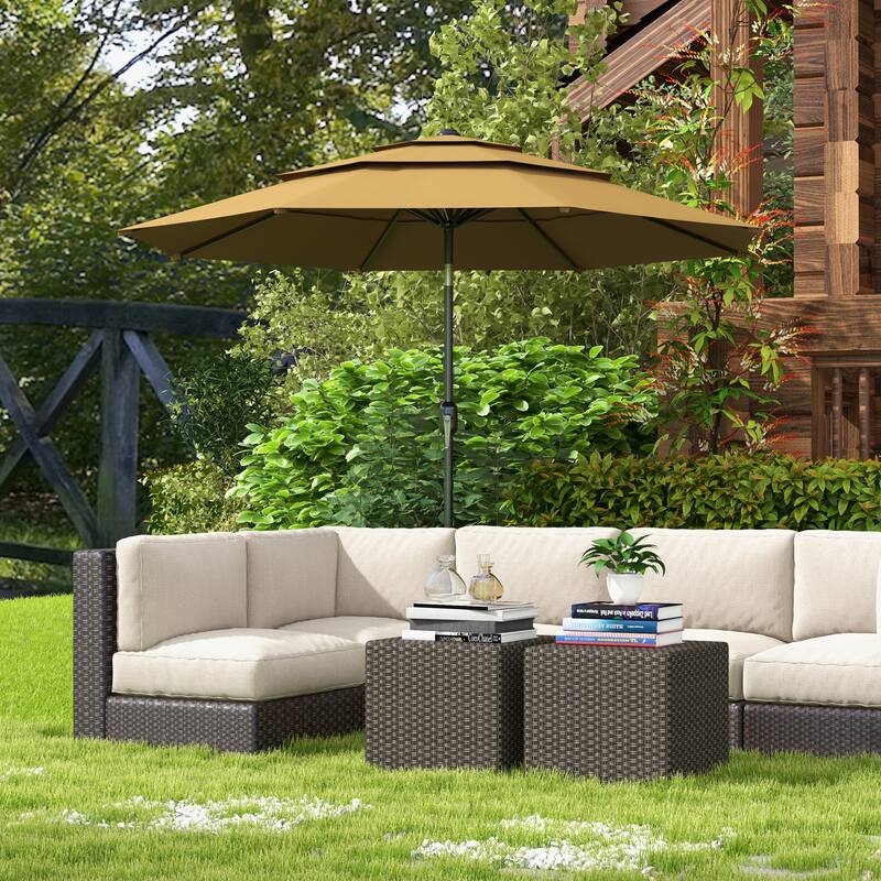 9FT 3 Tiers Patio Umbrella Outdoor Market Umbrella with Crank