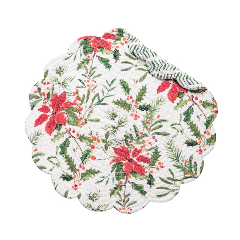 Silvia Poinsettia Round Quilted Placemat Set 6