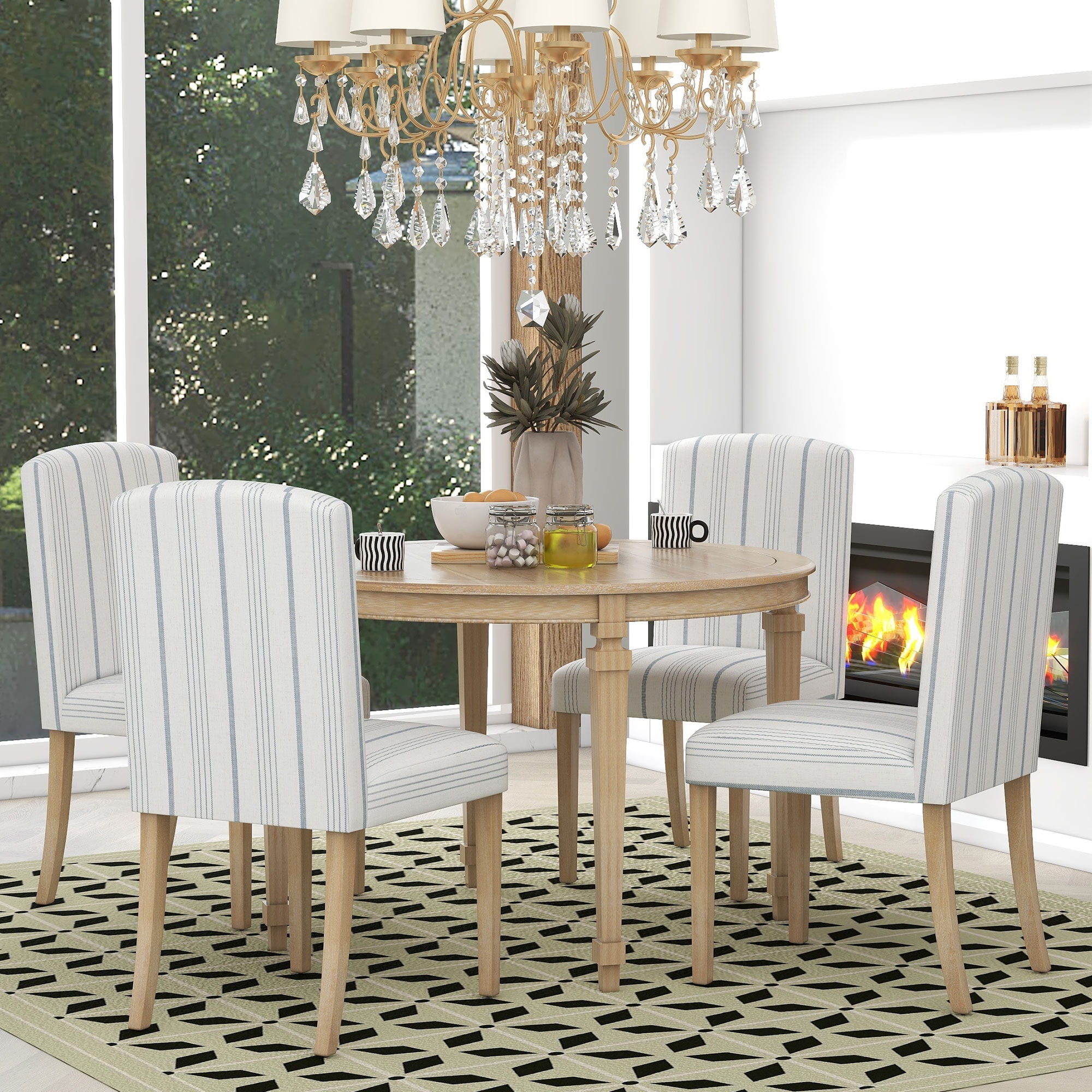 Round dining table with fabric chairs store