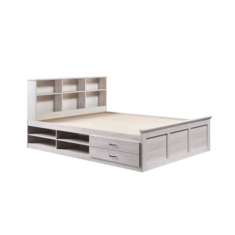 DH BASIC Transitional 2-Drawer Storage Bed by Denhour - Twin Bed/Headboard - White Oak