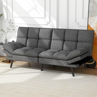 Modern Faux Leather Futon with Memory Foam and Adjustable Armrests.