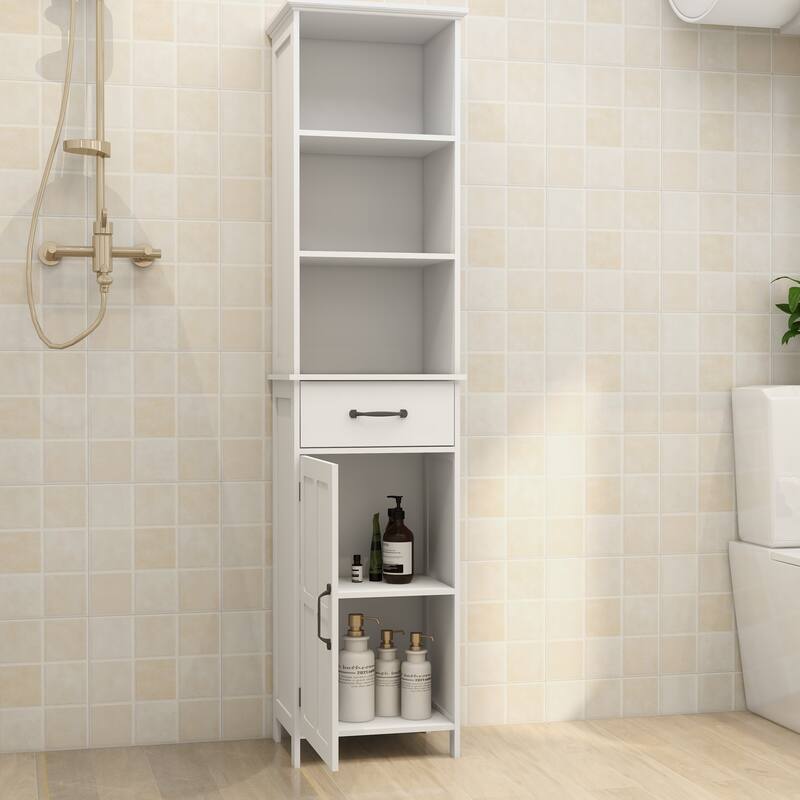 Slim Freestanding Bathroom Cabinet with Open Storage