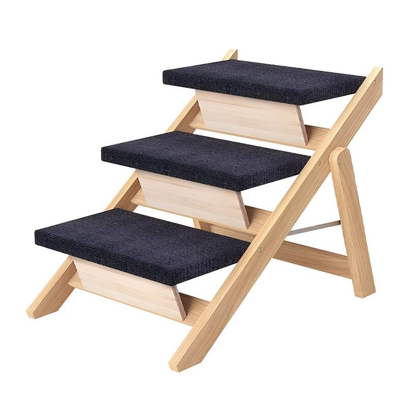 Pet Stairs Steps, Medium Dogs Steps for High Beds, Sofa, Couch, Car, 2-in-1 Foldable Wood Dog Ramp with Non-Slip Pads, Safety