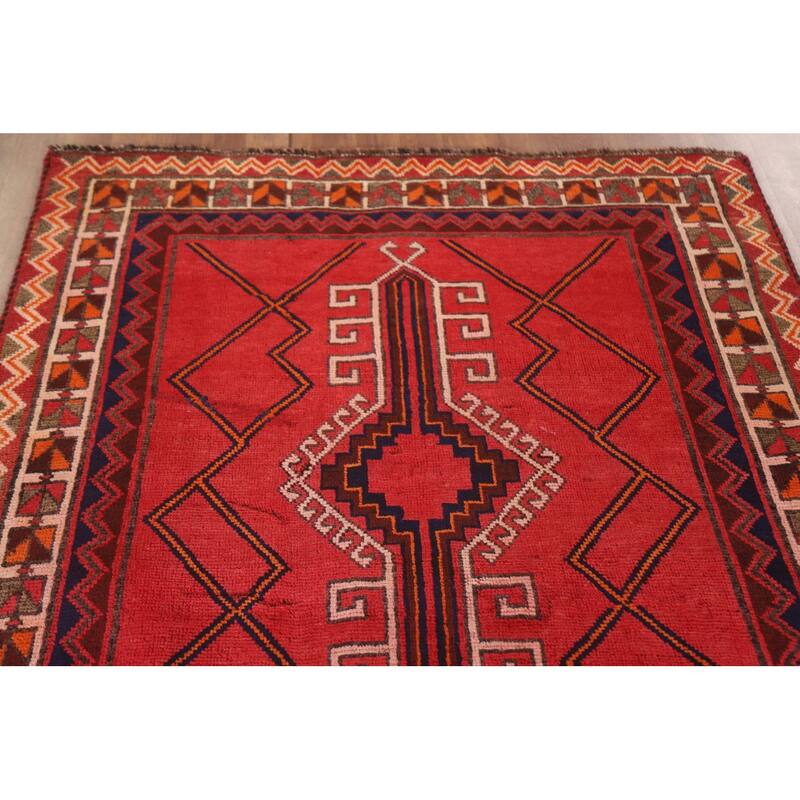 Hand Knotted Oriental 100% Wool Carpet Traditional Geometric Red Lori Area Rug - 8' 4'' X 4' 3''