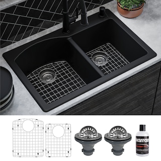 Karran Drop-In Quartz 33 in. 1-Hole 60/40 Double Bowl Kitchen Sink Kit