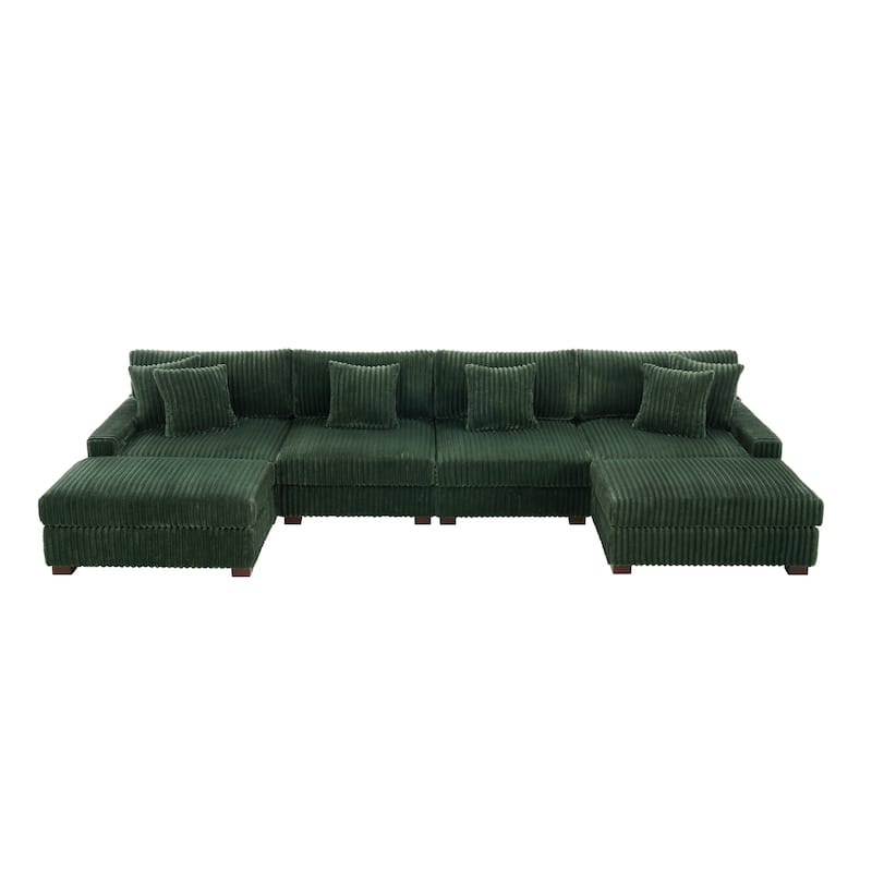 Anne 150" W Upholstered Plush Corduroy Modular Sectional Sofa